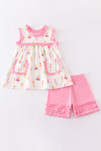 Pink ice cream print pocket ruffle set - ARIA KIDS