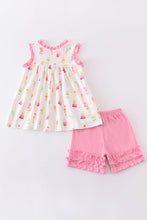 Pink ice cream print pocket ruffle set - ARIA KIDS