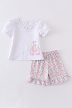 Seersucker castle applique puff sleeve girl set - ARIA KIDS