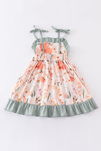Coral floral print strap girl dress