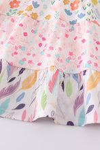 Pink floral print tiered plaid dress