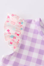 Pink floral print tiered plaid dress