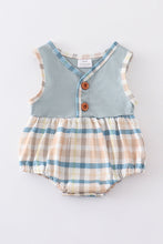 Blue plaid buttons boy baby bubble - ARIA KIDS