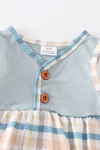 Blue plaid buttons boy baby bubble - ARIA KIDS