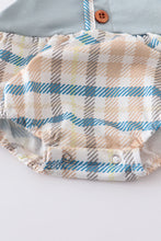 Blue plaid buttons boy baby bubble - ARIA KIDS