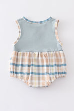 Blue plaid buttons boy baby bubble - ARIA KIDS