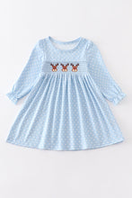 Blue deer smocked dress