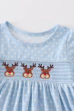 Blue deer smocked dress