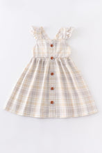 Plaid flutter trim buttons girl dress - ARIA KIDS