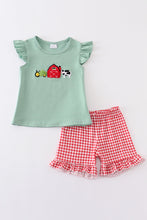 Green french knot farm ruffle plaid set - ARIA KIDS