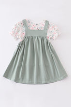 Green floral print strap dress set