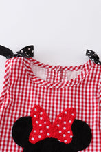 Red french knot charactor plaid girl set