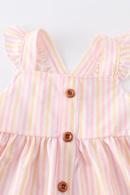 Pink stripe flutter trim buttons girl dress