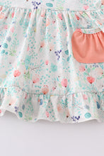 Green floral print pocket ruffle girl set - ARIA KIDS