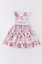 Purple floral I love MAMA embroidery dress