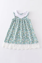 Green floral print girl dress - ARIA KIDS