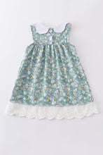 Green floral print girl dress - ARIA KIDS