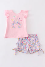 Pink castle applique ruffle flroal girl set