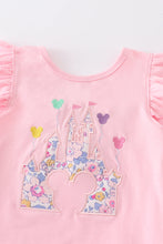 Pink castle applique ruffle flroal girl set