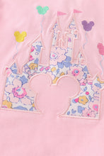 Pink castle applique ruffle flroal girl set