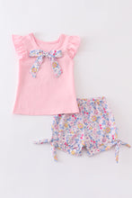Pink castle applique ruffle flroal girl set