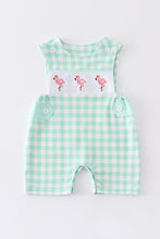 Green flamingo embroidery plaid boy jonjon