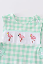 Green flamingo embroidery plaid boy jonjon