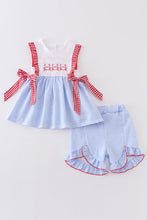 Blue seersucker crab embroidery girl set - ARIA KIDS