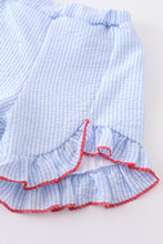 Blue seersucker crab embroidery girl set - ARIA KIDS