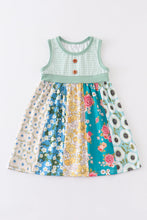 Green floral print plaid buttons dress - ARIA KIDS