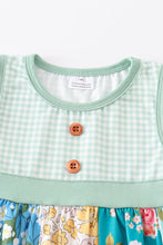 Green floral print plaid buttons dress - ARIA KIDS