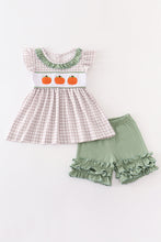 Green plaid french knot pumpkin girl set - ARIA KIDS