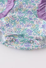 Purple floral print pocket girl bubble - ARIA KIDS