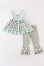 Green floral print ruffle girl set - ARIA KIDS