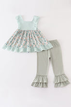 Green floral print ruffle girl set - ARIA KIDS