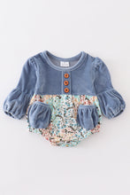 Blue floral print velvet girl bubble - ARIA KIDS