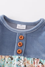 Blue floral print velvet girl bubble - ARIA KIDS