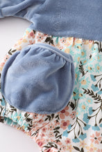 Blue floral print velvet girl bubble - ARIA KIDS