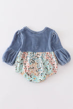 Blue floral print velvet girl bubble - ARIA KIDS