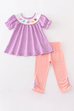 Purple french knot dinosaur girl set