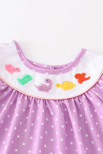 Purple french knot dinosaur girl set