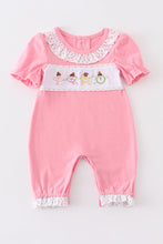 Pink ballerina girl embroidery romper