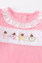 Pink ballerina girl embroidery romper