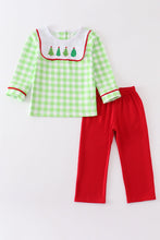 Green plaid christmas tree embroidery boy set - ARIA KIDS