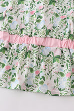 Green floral print stripe girl set