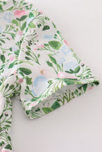 Green floral print stripe girl set