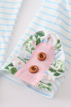 Green floral print stripe girl set