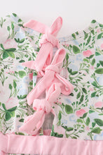 Green floral print stripe girl set