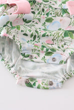 Green floral print ruffle girl bubble - ARIA KIDS