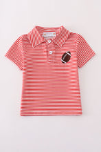 Red stripe football embroidery button down shirt - ARIA KIDS